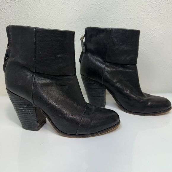 Rag & Bone Newbury Black Leather Booties Size 7.5 Block Heel - Picture 1 of 9